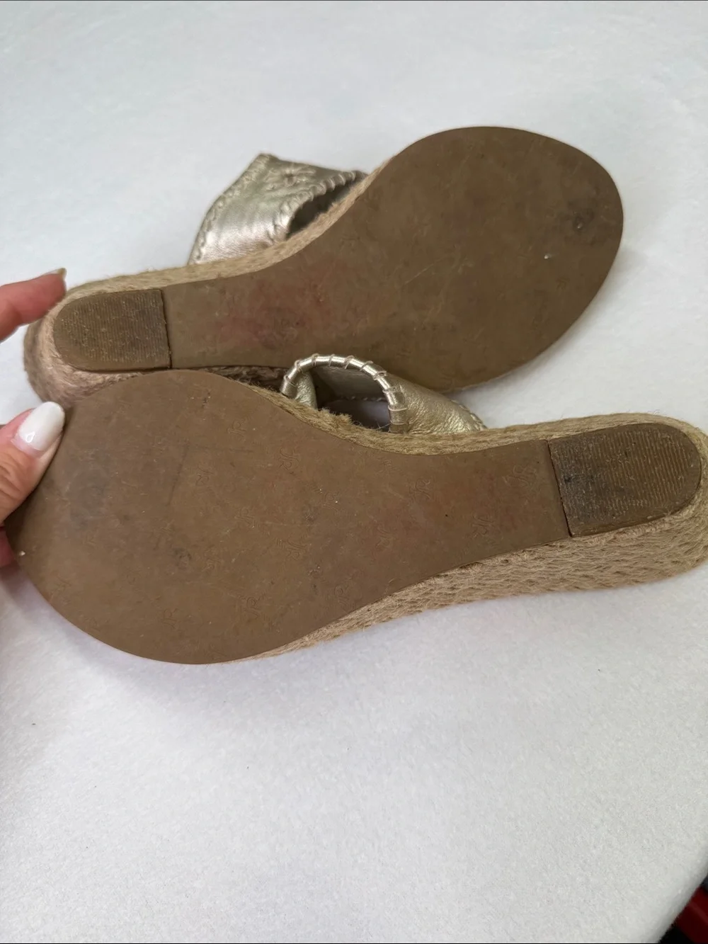 Jack Rogers Metallic Gold Wedge Sandals with Crochet Detail
